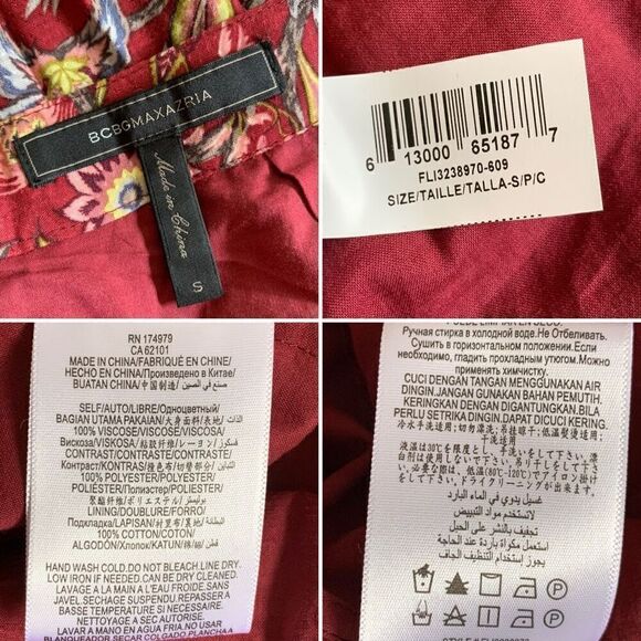 BCBGMAXAZRIA Floral Handkerchief-Hem Skirt Deep Red Size S - Picture 7 of 12